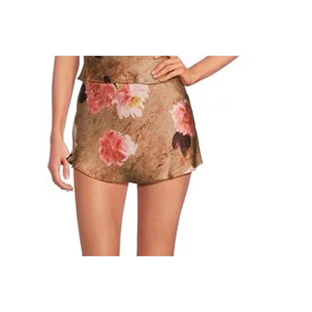 NWT NIA Floral A-Line Mini Skirt Satin Festival Cottage Boho Women Medium Brown